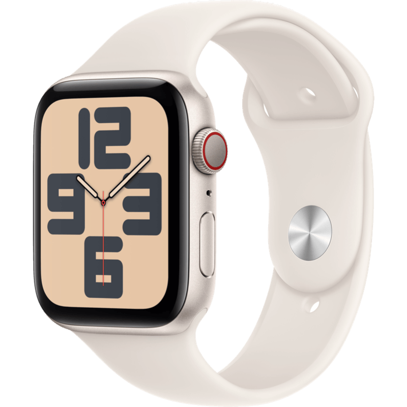 Apple Watch SE GPS + eSIM (Cellular) 40mm (2024) księżycowa poświata opaska front lewy obrót